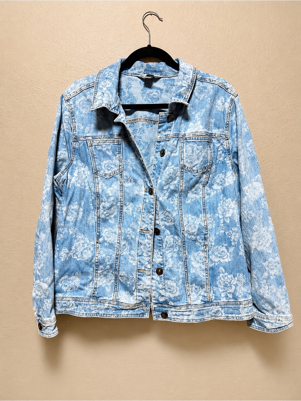 Christopher & Banks Light Blue Floral Jean Jacket